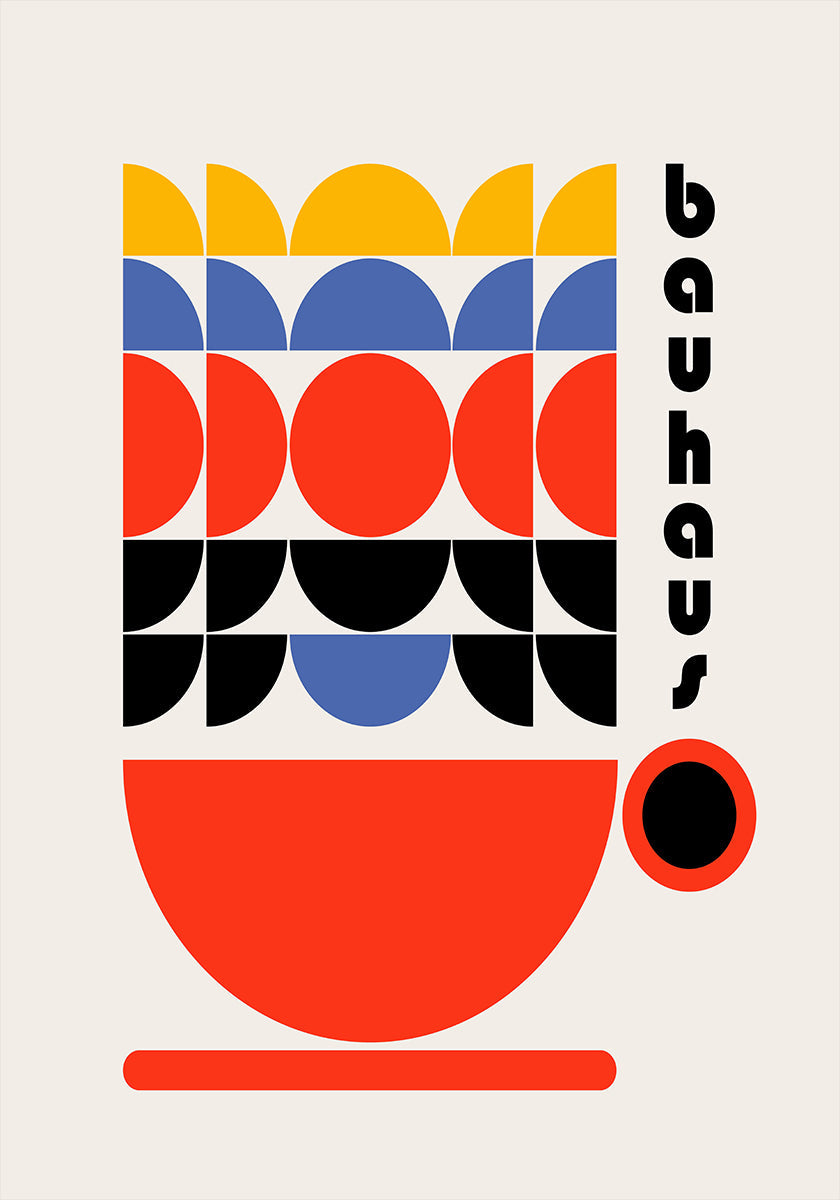 Plakat z dekoracją kawy Bauhaus z lat 70