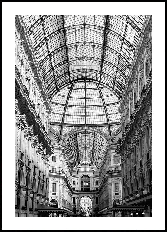 Czarno-biały plakat Galleria Vittorio Emanuele II Mediolan