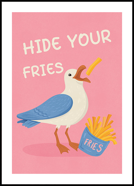 Mewa z frytkami Humorystyczny plakat ilustracyjny