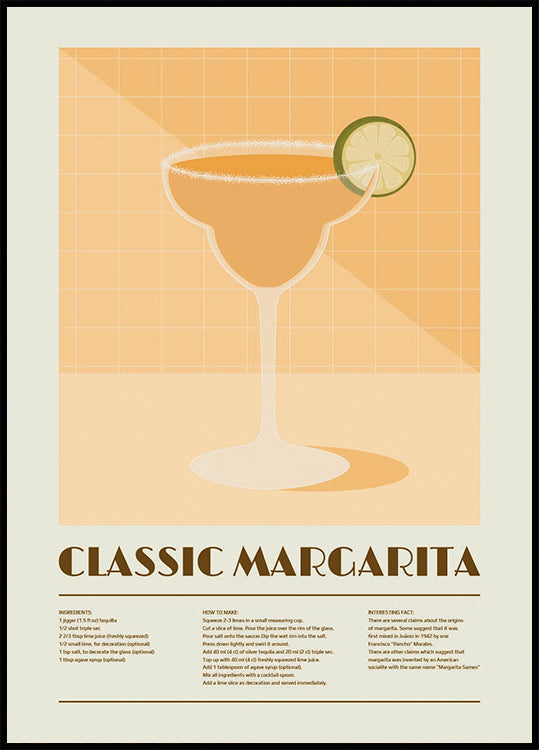 Klasyczny koktajl Margarita, plakat z przepisami