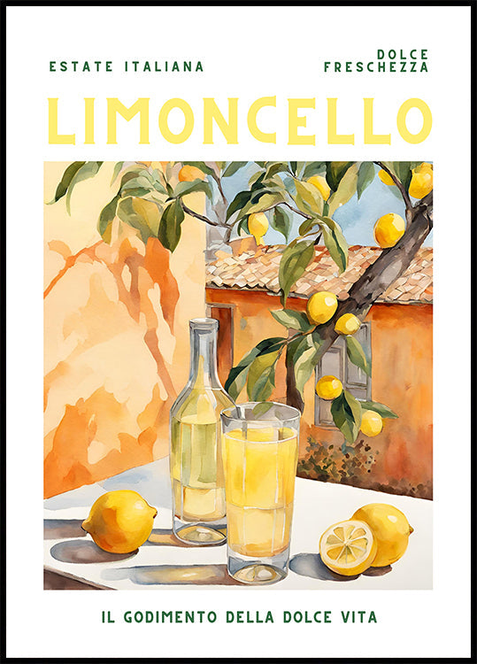 Limoncello, akwarela, świeży plakat