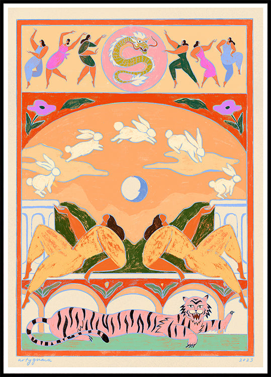 Plakat Królik skacze przez księżyc