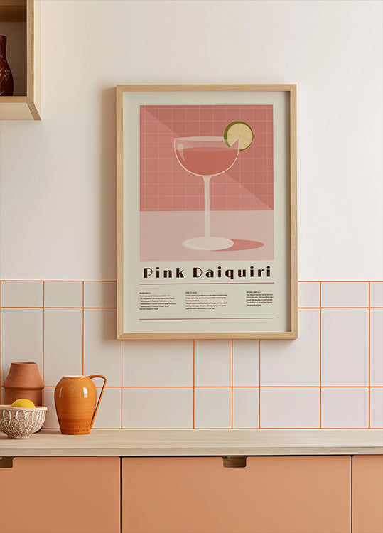Różowy koktajl Daiquiri, plakat z przepisem retro