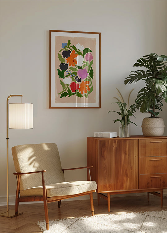 Plakat tętniącego życiem kwiatowego abstrakcyjnego kwiatu