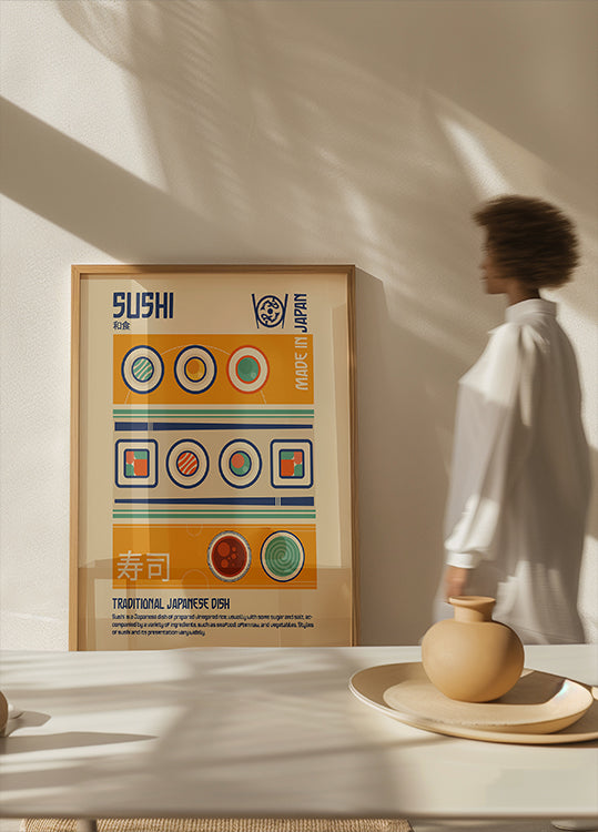 Plakat z nadrukiem japońskiego jedzenia sushi