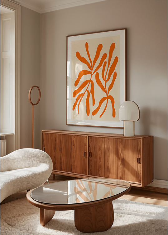 Plakat pomarańczowy stylizowane gałęzie