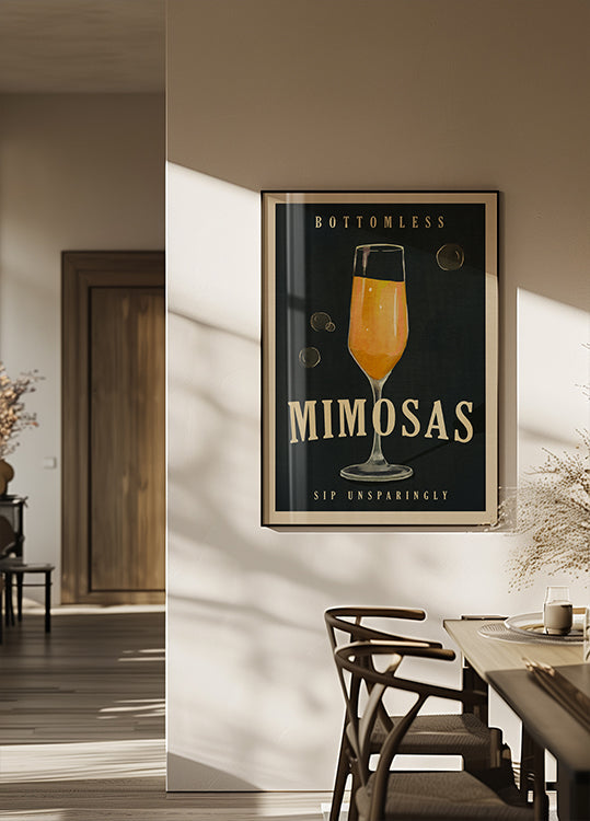 Plakat artystyczny baru koktajlowego bez dna mimozy w stylu art deco