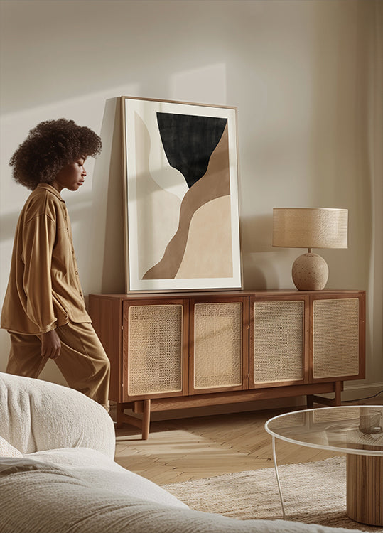 Abstrakcyjny plakat artystyczny w kolorze beżu i brązu