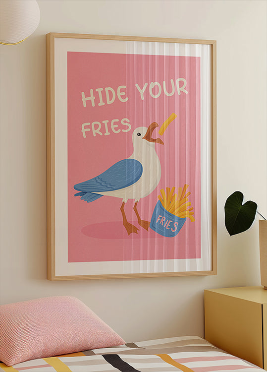 Mewa z frytkami Humorystyczny plakat ilustracyjny