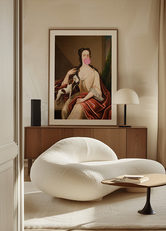 Renesansowy portret gumy balonowej i plakat z psem/zmienioną grafiką