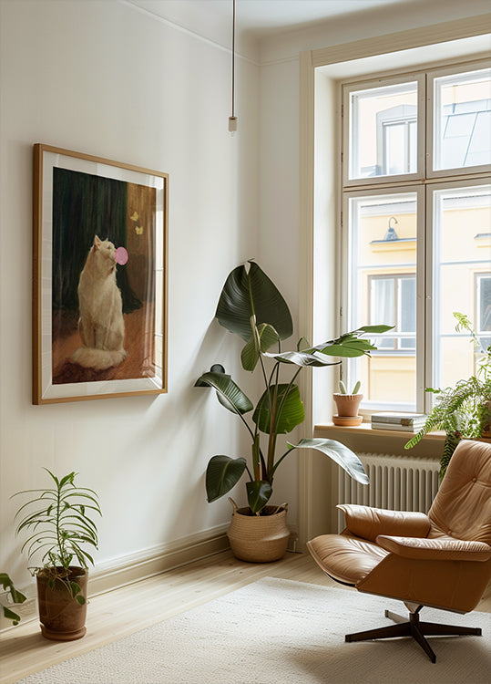 Plakat z gumą balonową i kotem