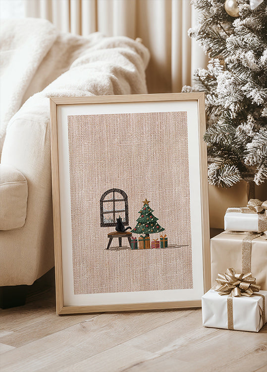 Plakat z kotem w przytulnym pokoju