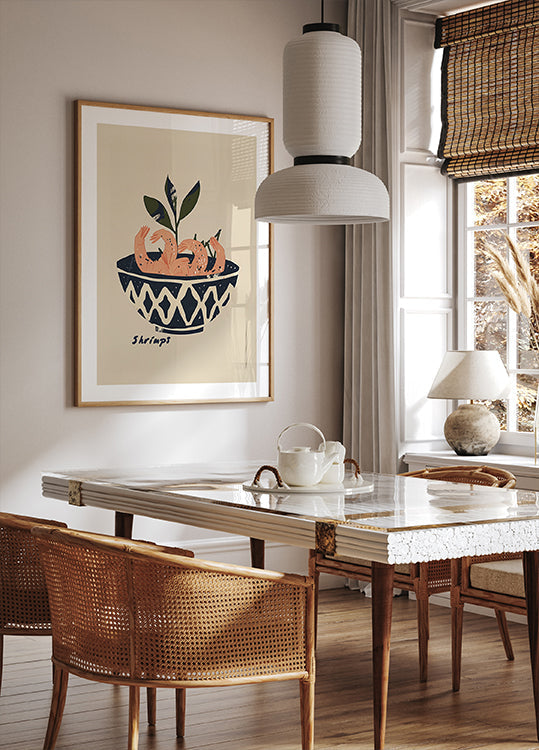 Plakat z miską krewetek