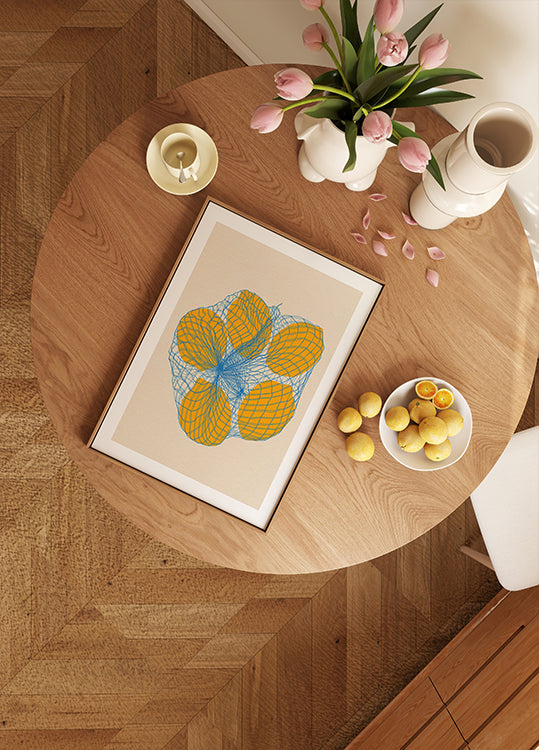 Plakat Pięć cytryn w torbie z siatką