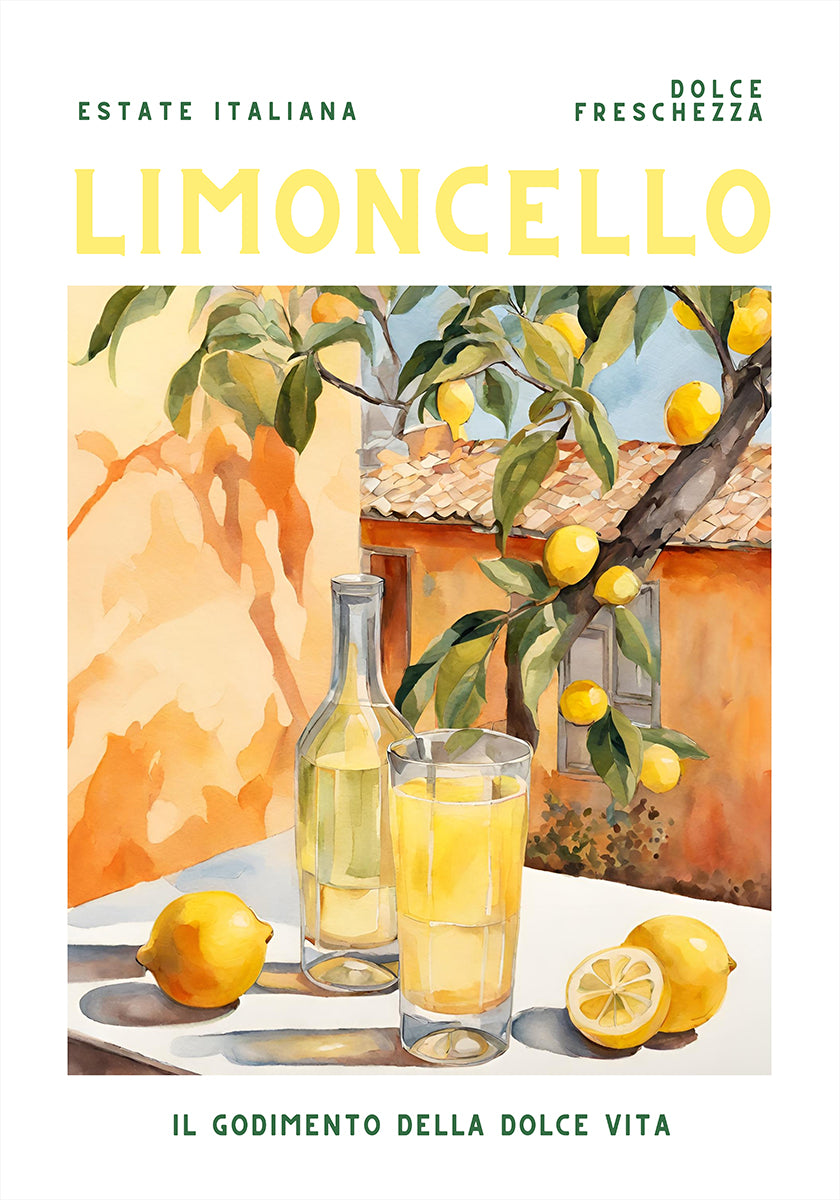 Limoncello, akwarela, świeży plakat