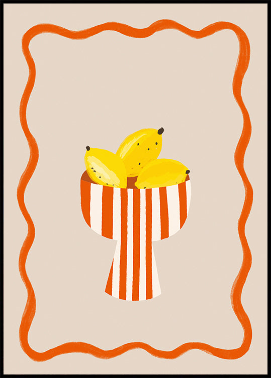 Bananas in Stripes, Modern Minimal Fruit Plakat - Posterbox.dk