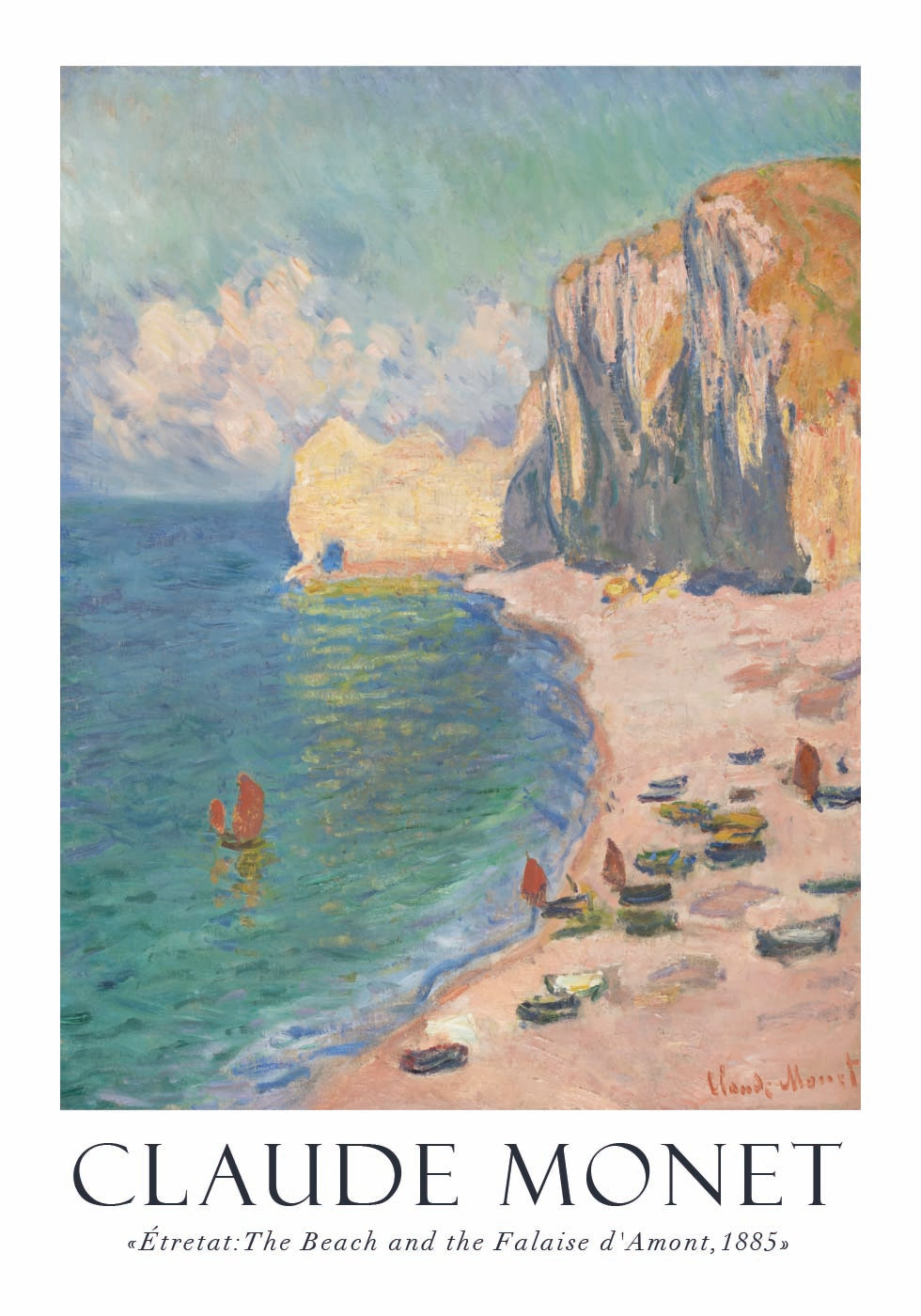 Claude Moent - Étretat, The Beach and the Falaise d_Amont Plakat - Posterbox.dk