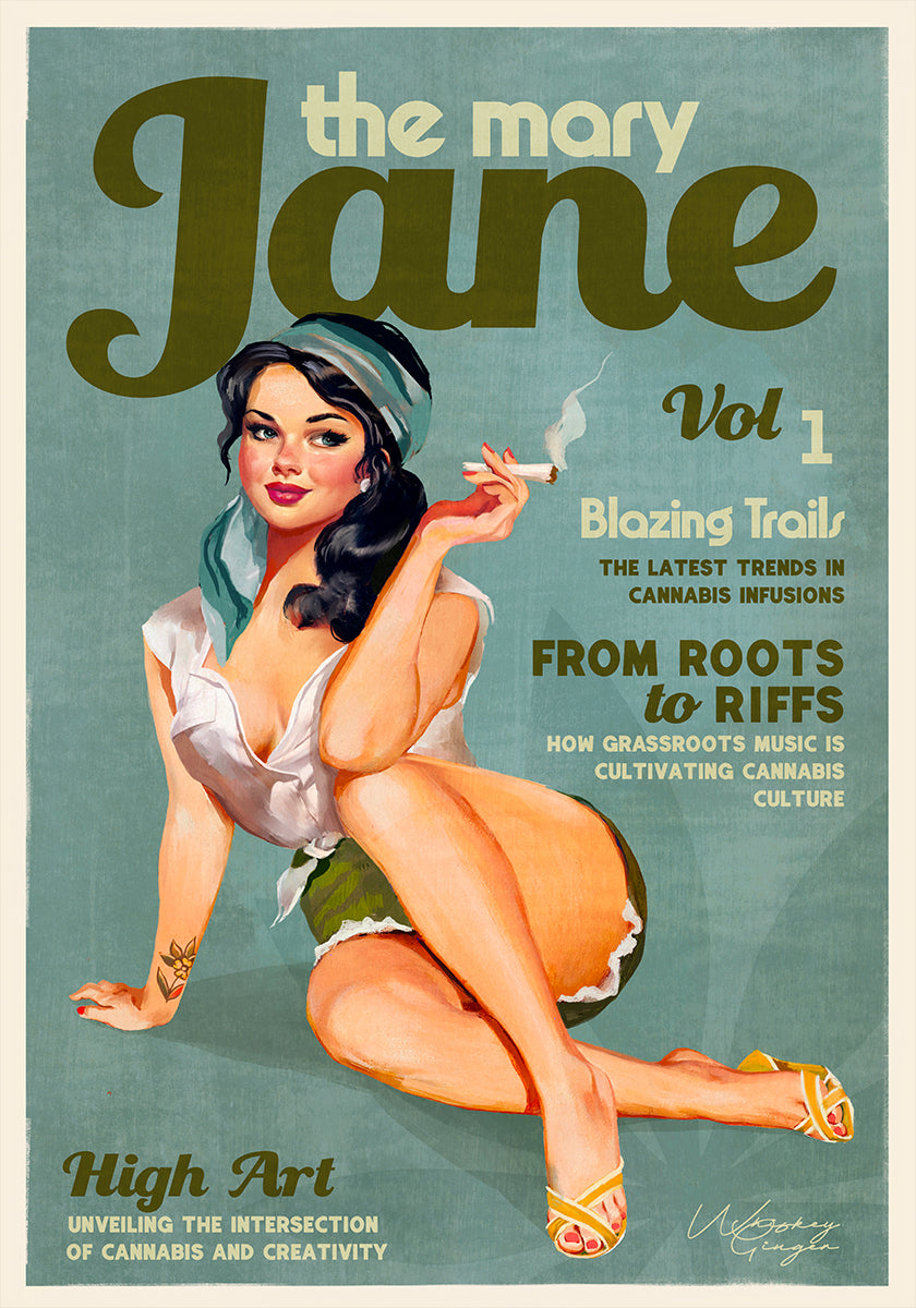 Mary Jane Retro Vintage Pinup Cannabis Art (NEW) - Posterbox