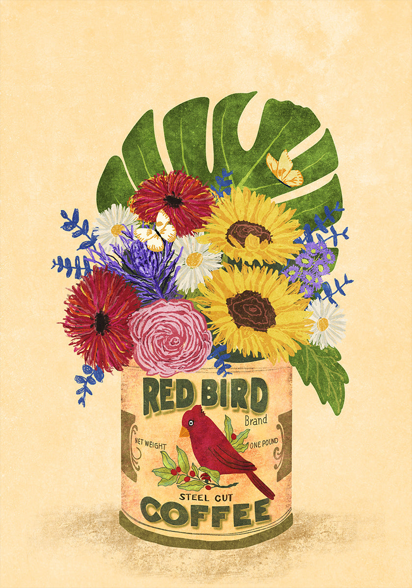 Kwiaty W Vintage Plakat Puszki Kawy