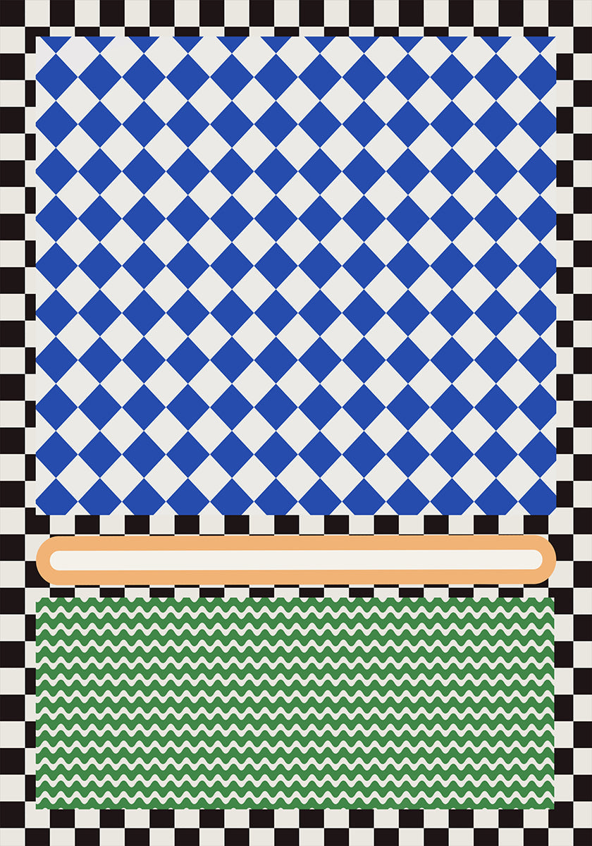 Wzór geometryczny z plakatem w niebieskie i białe diamenty
