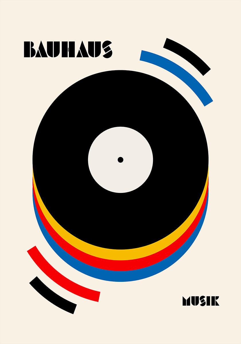 Plakat w stylu retro z muzyką Bauhaus