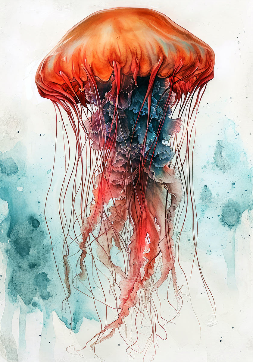 Akwarela zwierząt Meduza Sea Life plakat
