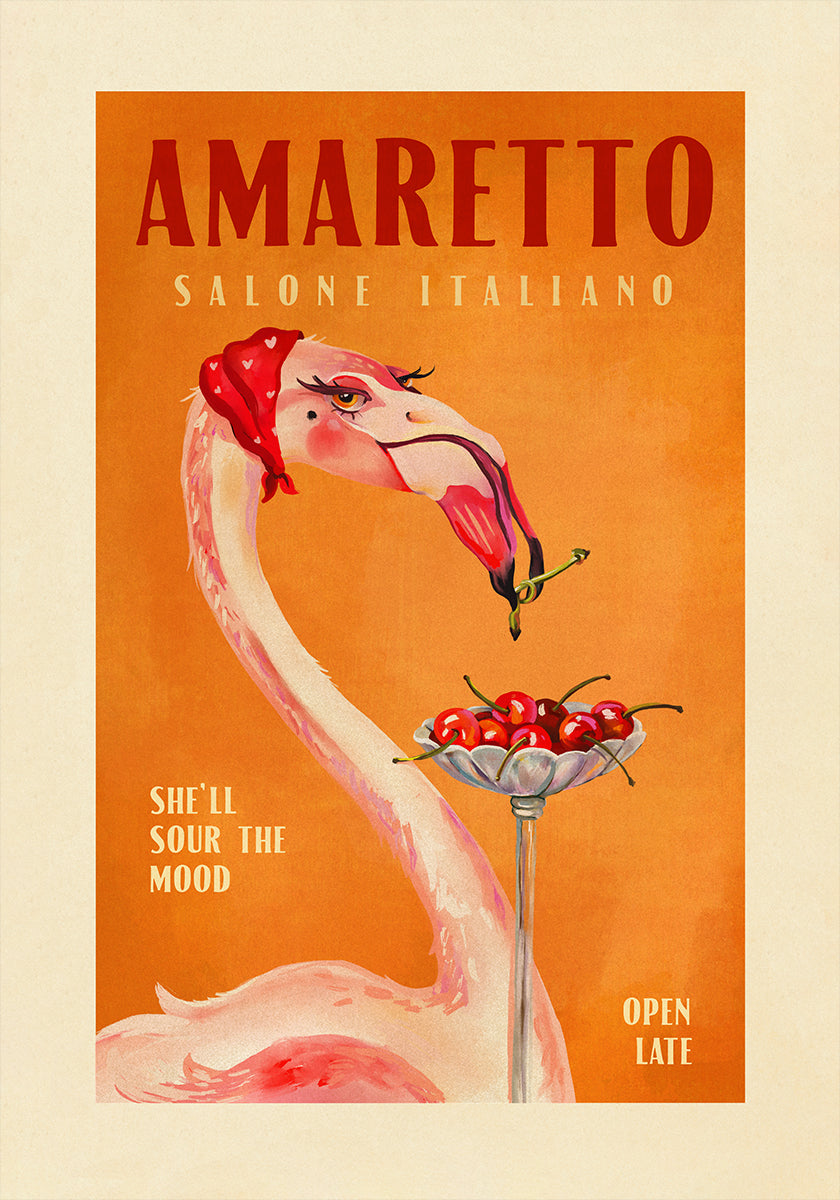Amaretto Flamingo Art Deco włoska kawiarnia plakat artystyczny z podróży