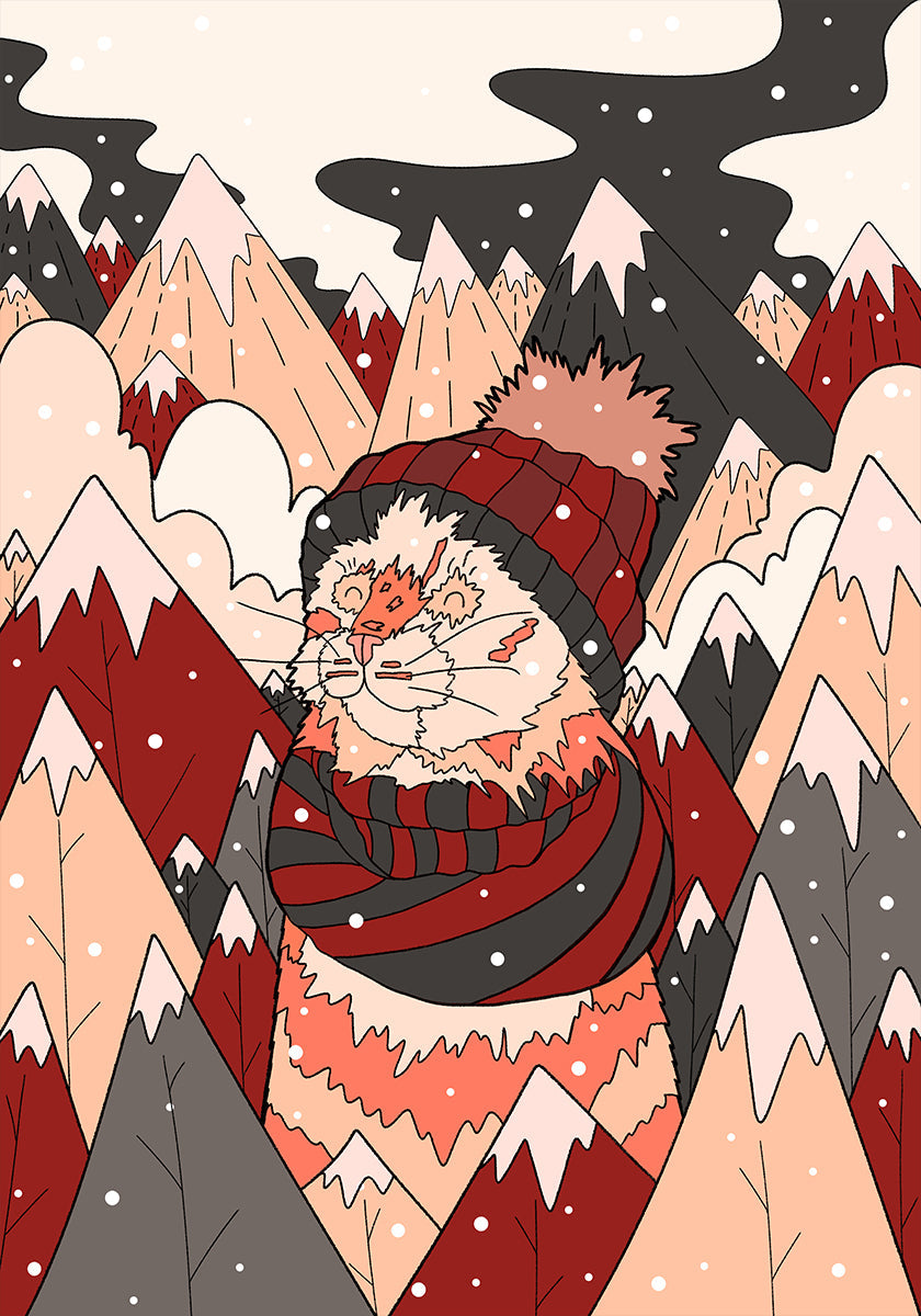 Przytulny plakat z zimowym kotem