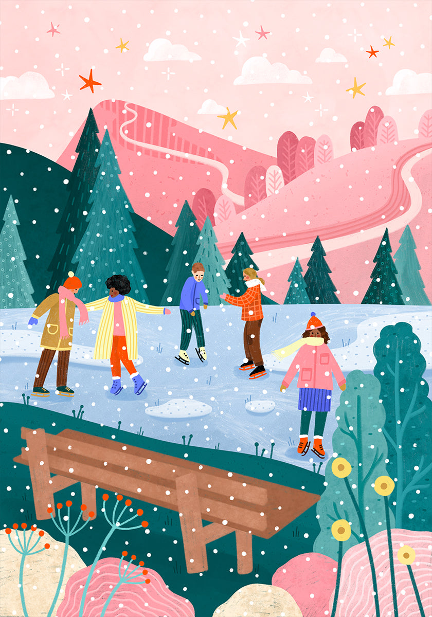 Plakat ludzie na łyżwach