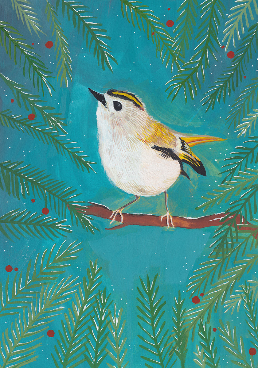 Goldcrest bird sitting in a tree Plakat
