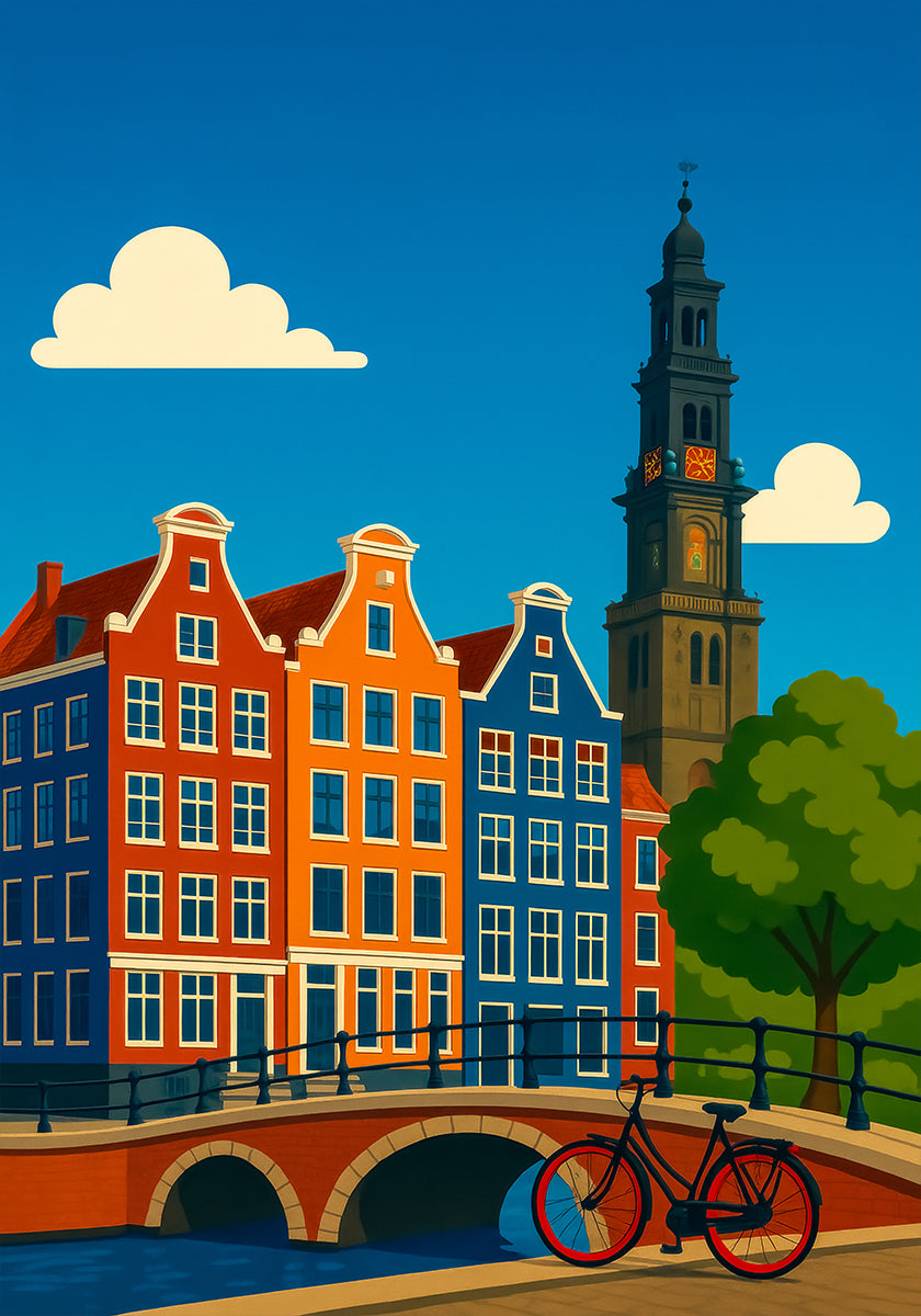 Plakat z kanałem i rowerem w Amsterdamie