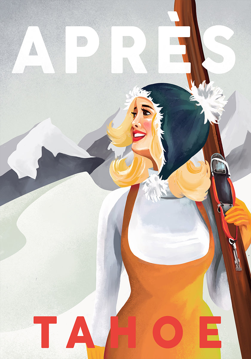 Apres Ski Lake Tahoe plakat w stylu vintage Pin Up