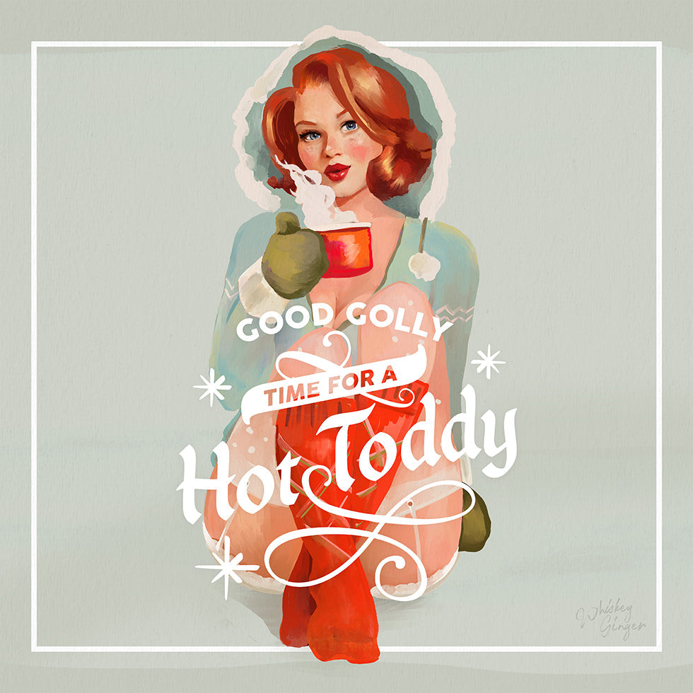Gorący Toddy Redhead Vintage zimowy plakat artystyczny koktajlowy