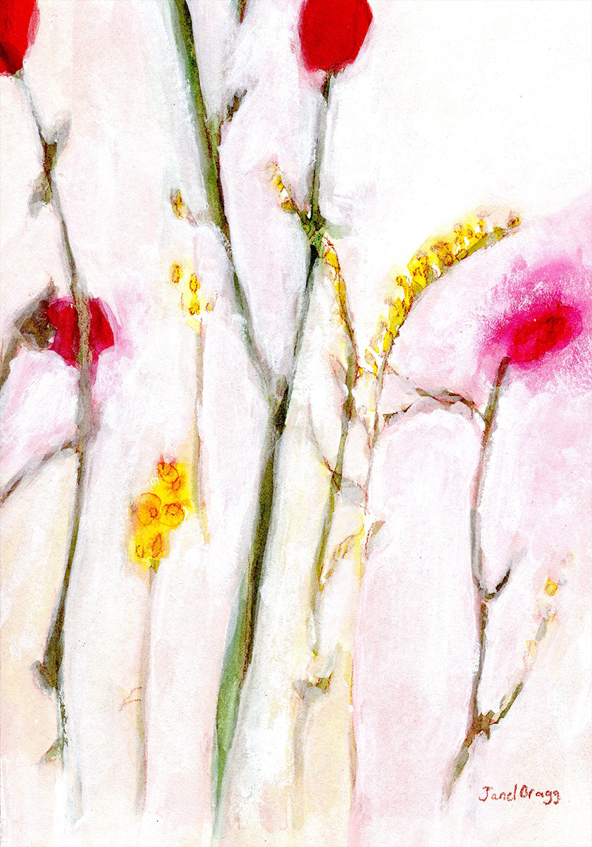 Plakat kwiatowy w kolorze pomarańczowym i liliowym