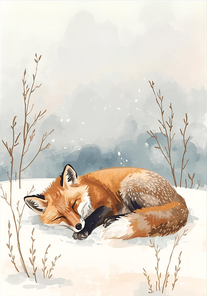 Plakat Schlafender Fuchs im Schnee