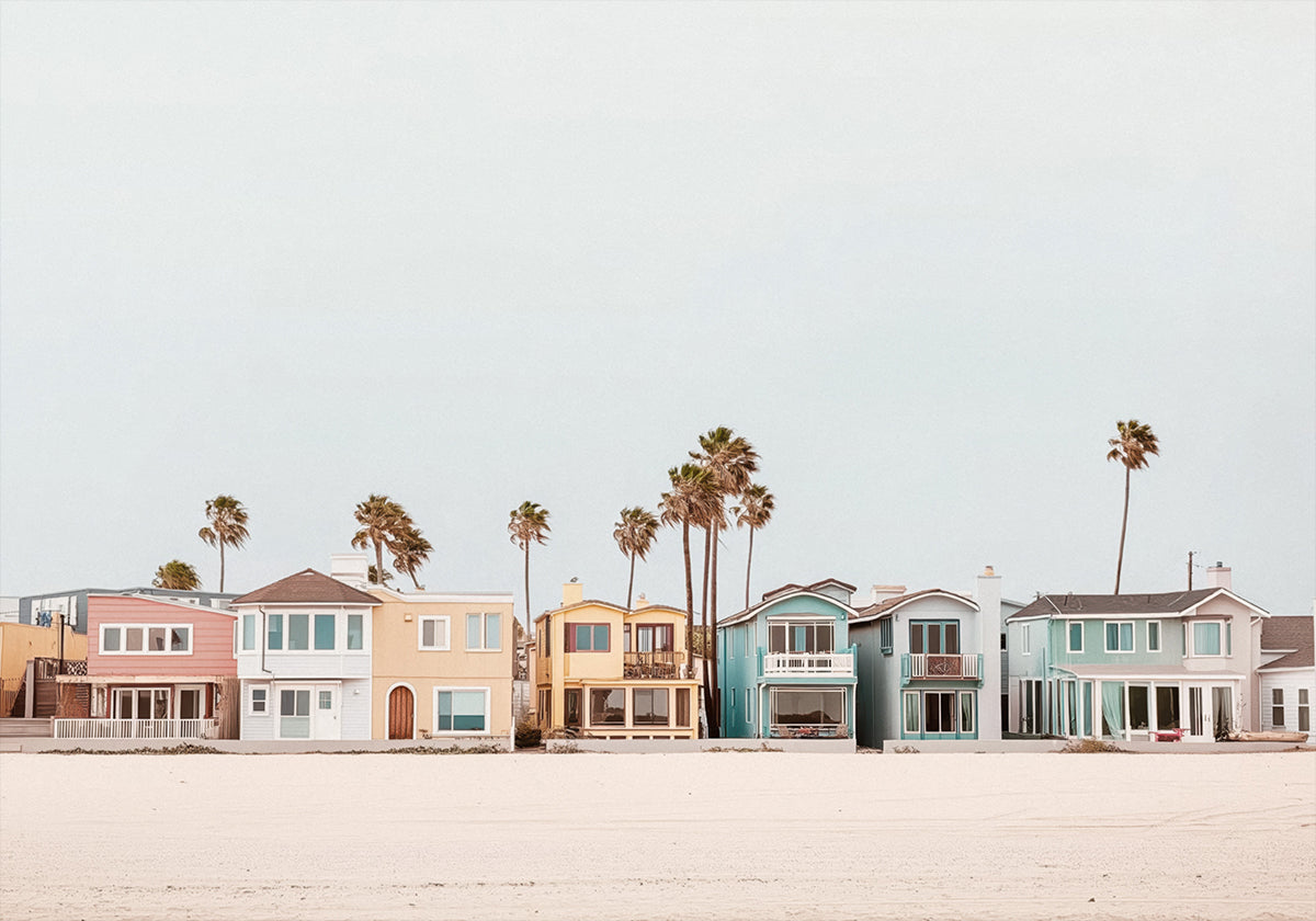 Colorful Beachfront with Palm Trees Plakat - Posterbox
