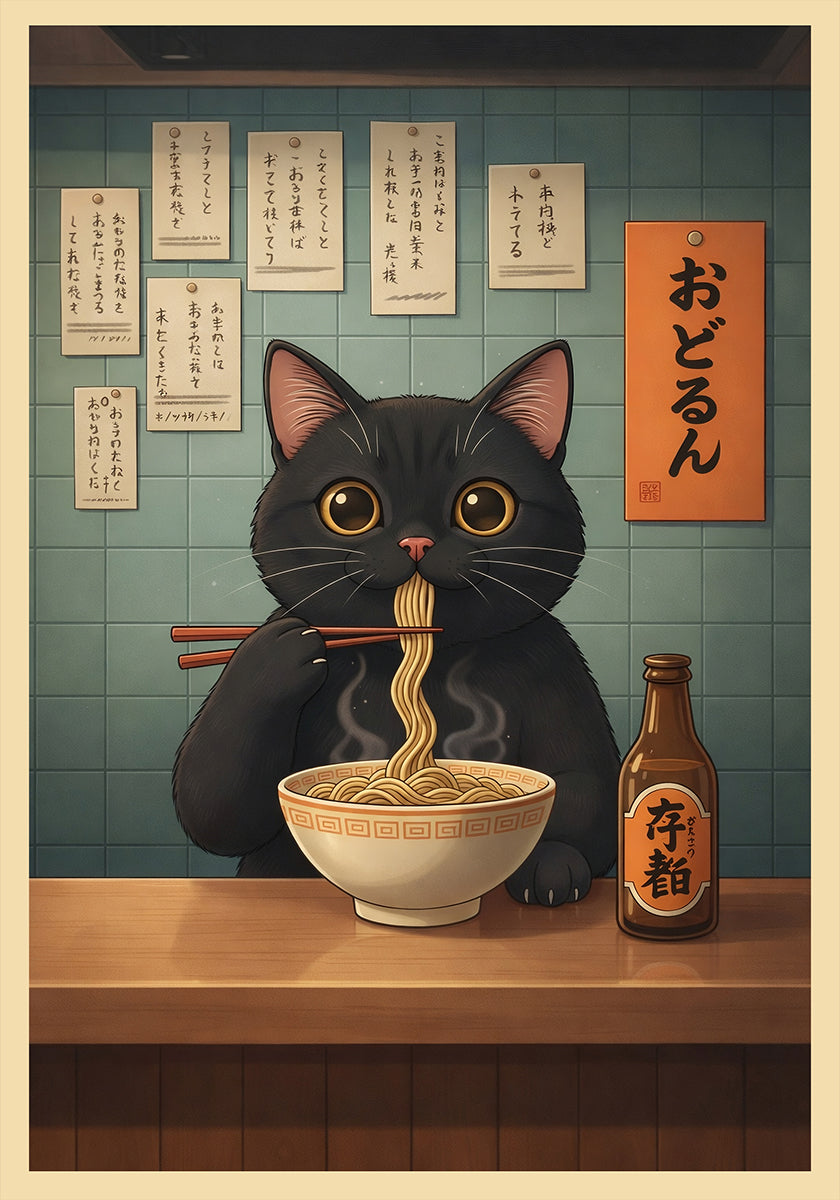 Ramen Night Cat Poster - Posterbox