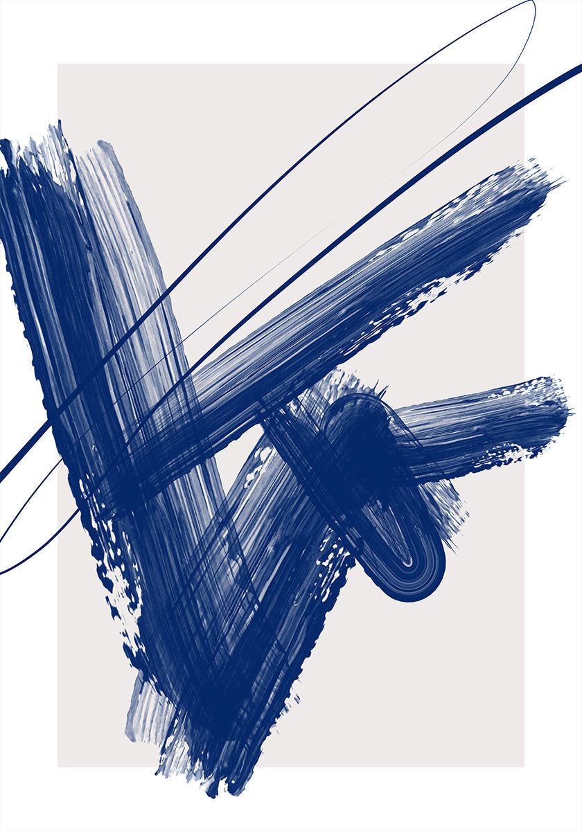 Odważny niebieski plakat z pociągnięciami pędzla