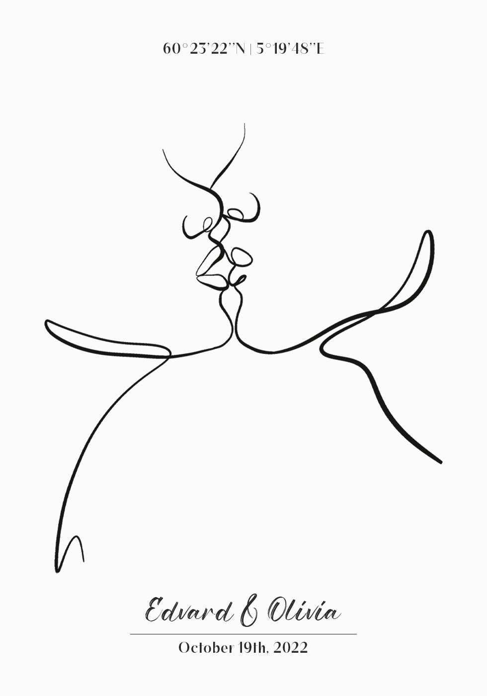 Para całuje grafikę liniową spersonalizowany plakat