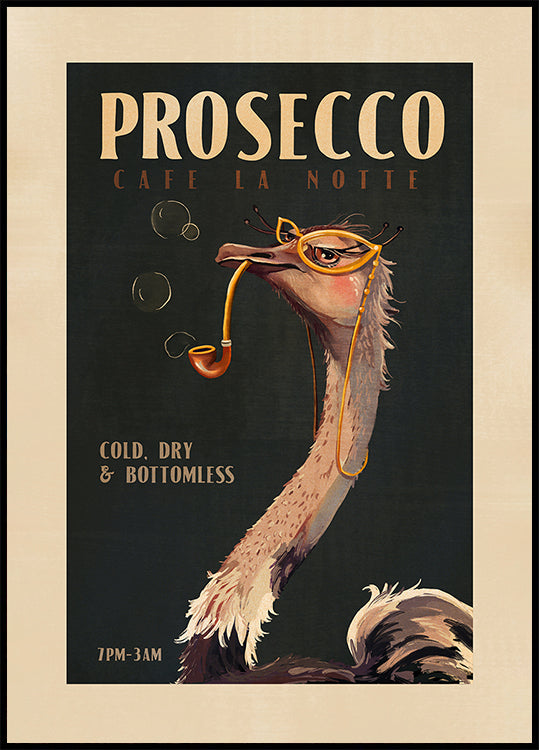 Art Deco Prosecco Sztuka ścienna przedstawiająca plakat strusia