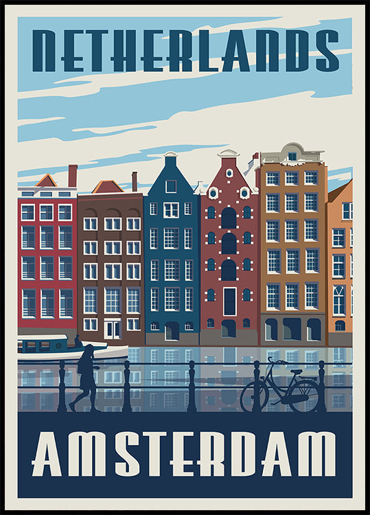 Plakat z nadrukiem podróżniczym po Amsterdamie