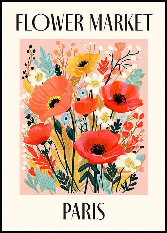 Plakat targu kwiatowego w Paryżu we Francji
