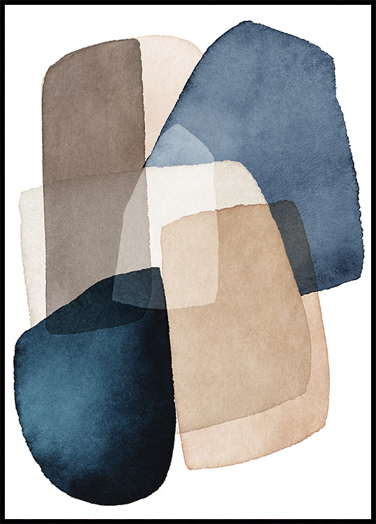 Plakat z niebieskimi brązowymi blokami