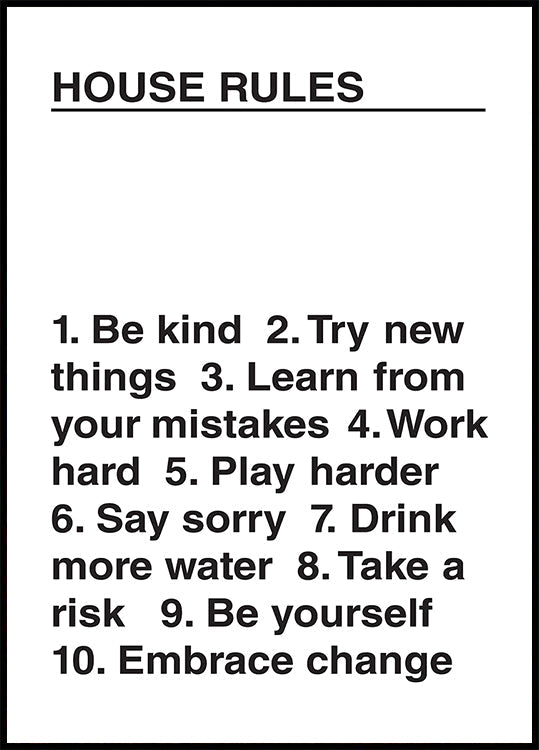 Plakat z regulaminem domu