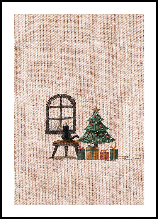 Plakat z kotem w przytulnym pokoju