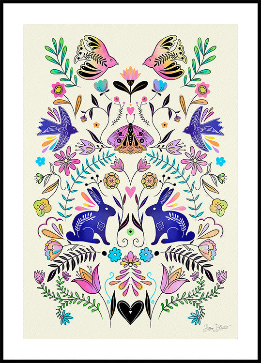 Plakat z kolorowymi ilustracjami sztuki ludowej