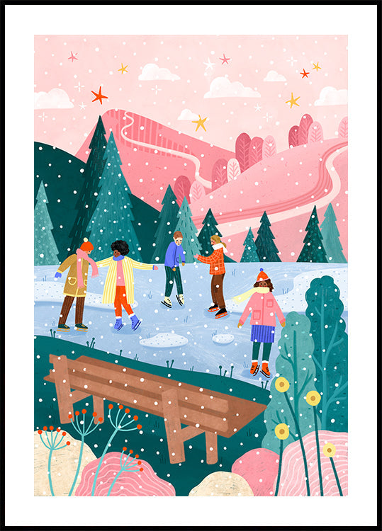 Plakat ludzie na łyżwach