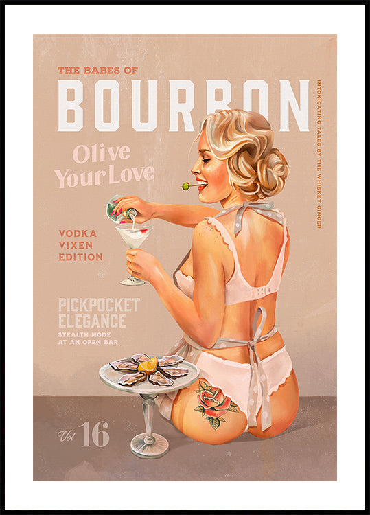 Bourbon Babe tom 16 Vintage wódka Martini plakat Pin Up Girl