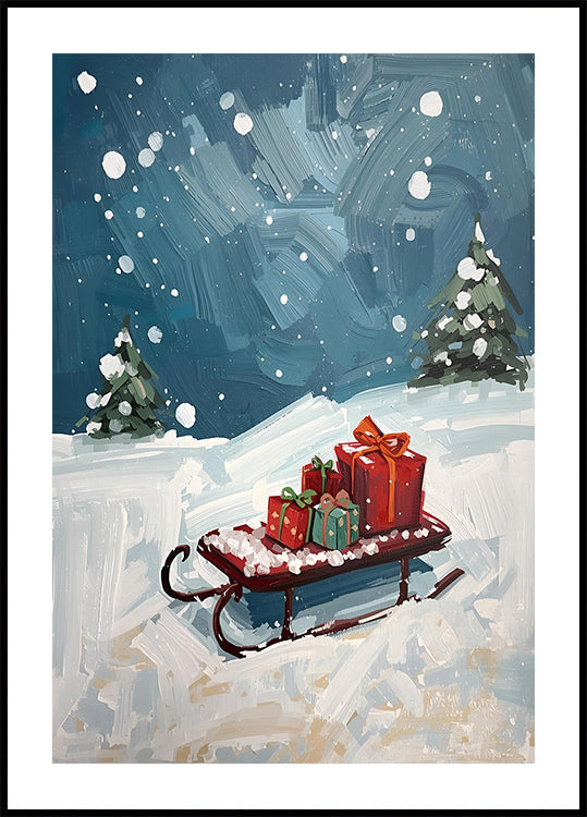 Schlitten mit Geschenken plakat