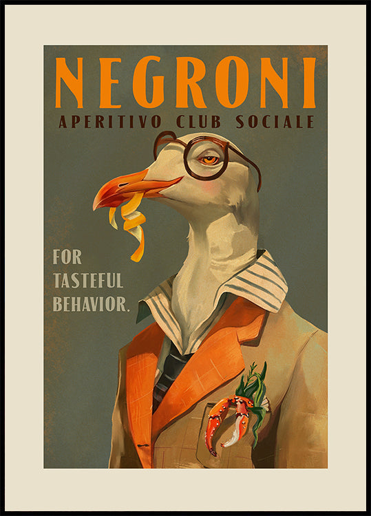 Vintage Art Deco Negroni z fantazyjnym plakatem z mewą